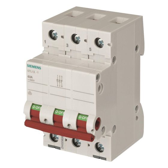 Siemens Ausschalter 5TL13631 63A 3-polig mit rotem Griff 3 TE Einbautiefe 70mm