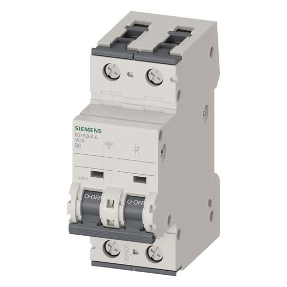 Siemens Leitungsschutzschalter 5SY62066 2-polig Charakteristik B 6A 400V 6kA Einbautiefe 70mm