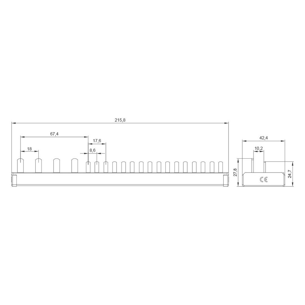 Siemens Stiftsammelschiene 10mm2 4-phasig 12TE 216mm für 1x FI 4-pol. und 8x AFDD-LS ... SIEMENS-5ST37830 4001869566566 (Abb. 5)