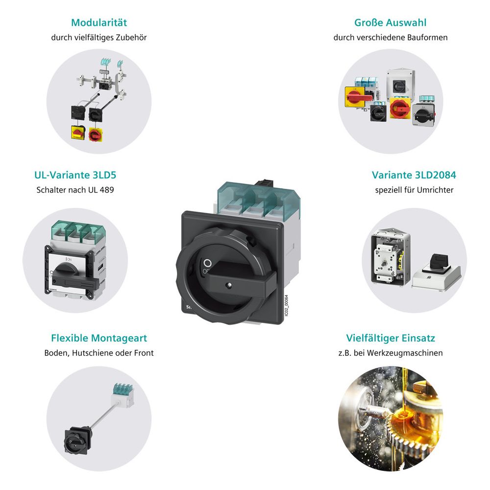 Siemens SENTRON 3LD2 Hauptschalter 3-polig 16A 8kW 1S+1Ö IP65 schwarz 3LD20641GP5... SIEMENS-3LD20641GP51 4011209512146 (Abb. 7)
