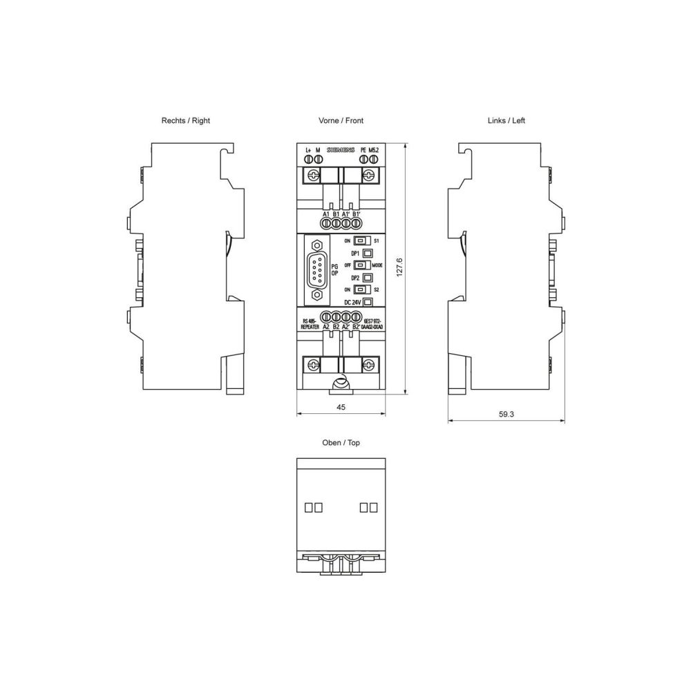 Siemens SIMATIC DP RS485 Repeater mit Potentialtrennung 128x45x59,3mm IP20 20... SIEMENS-6ES79720AA020XA0 4025515079620 (Abb. 2)
