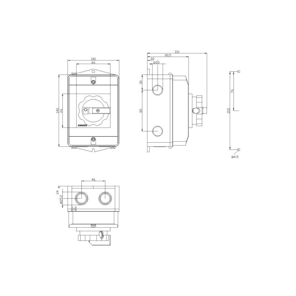 Siemens Hauptschalter 3-polig 32A 12kW IP65 kurzer Drehgriff schwarz 152x100x117m... SIEMENS-3LD22640TB51 4011209524293 (Abb. 2)