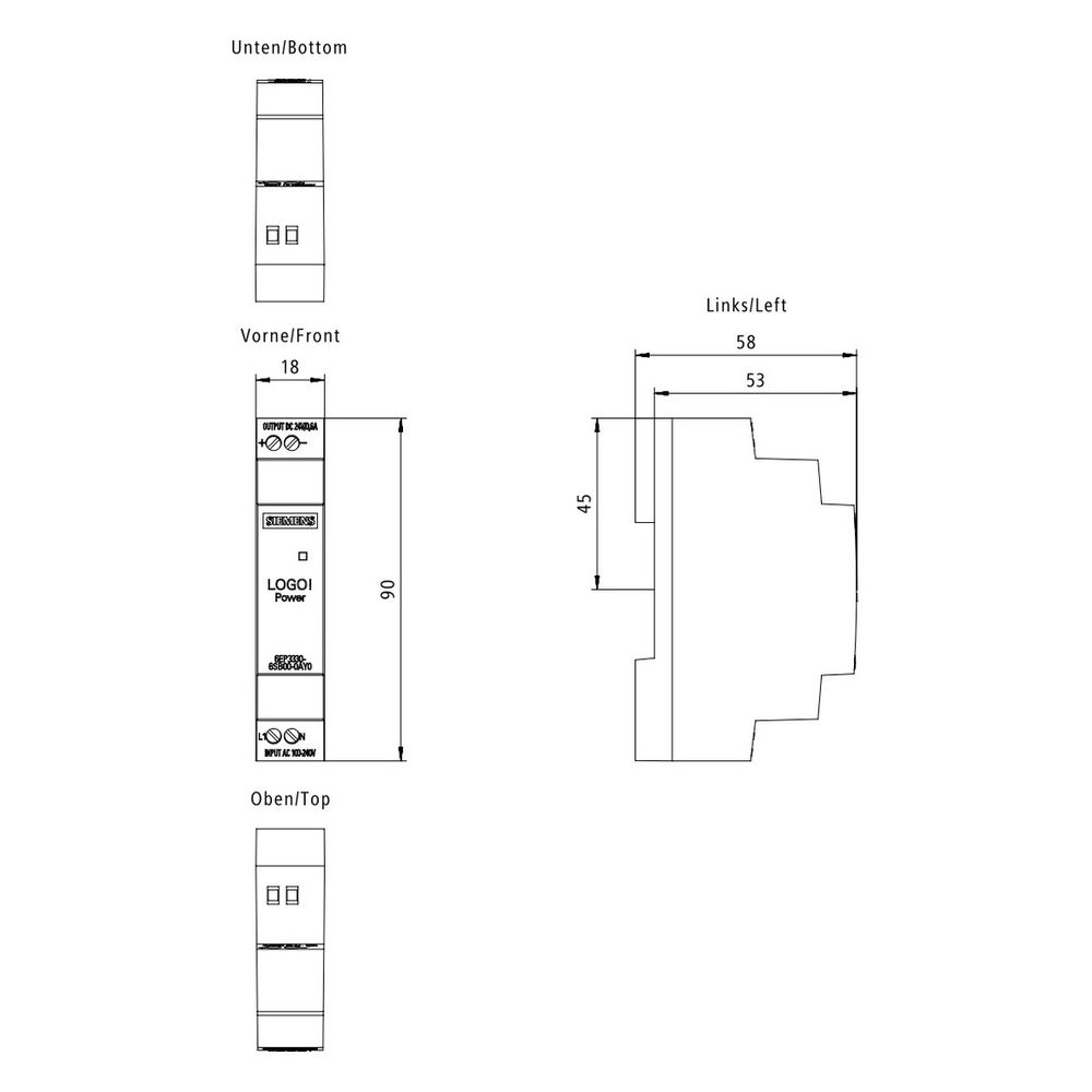 Siemens LOGO!Power Stromversorgung 24V 0,6A 14,4W IP20 90x18x53mm 6EP33306SB... SIEMENS-6EP33306SB000AY0 4025515154877 (Abb. 10)