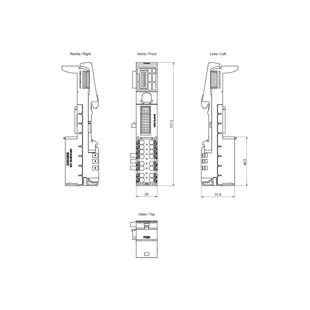 Siemens SIMATIC ET200SP Baseunit BU20-P12 A0 4B mit Push-In Klemmen 117x20x35... SIEMENS-6ES71936BP200BB1 4047623403272 (Abb. 2)