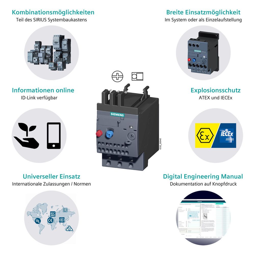 Siemens Überlastrelais 3RU2116-1DB1 2,2-3,2A CLASS 10 mit Hand-Automatik-Reset Sch... SIEMENS-3RU21161DB1 4011209781832 (Abb. 6)