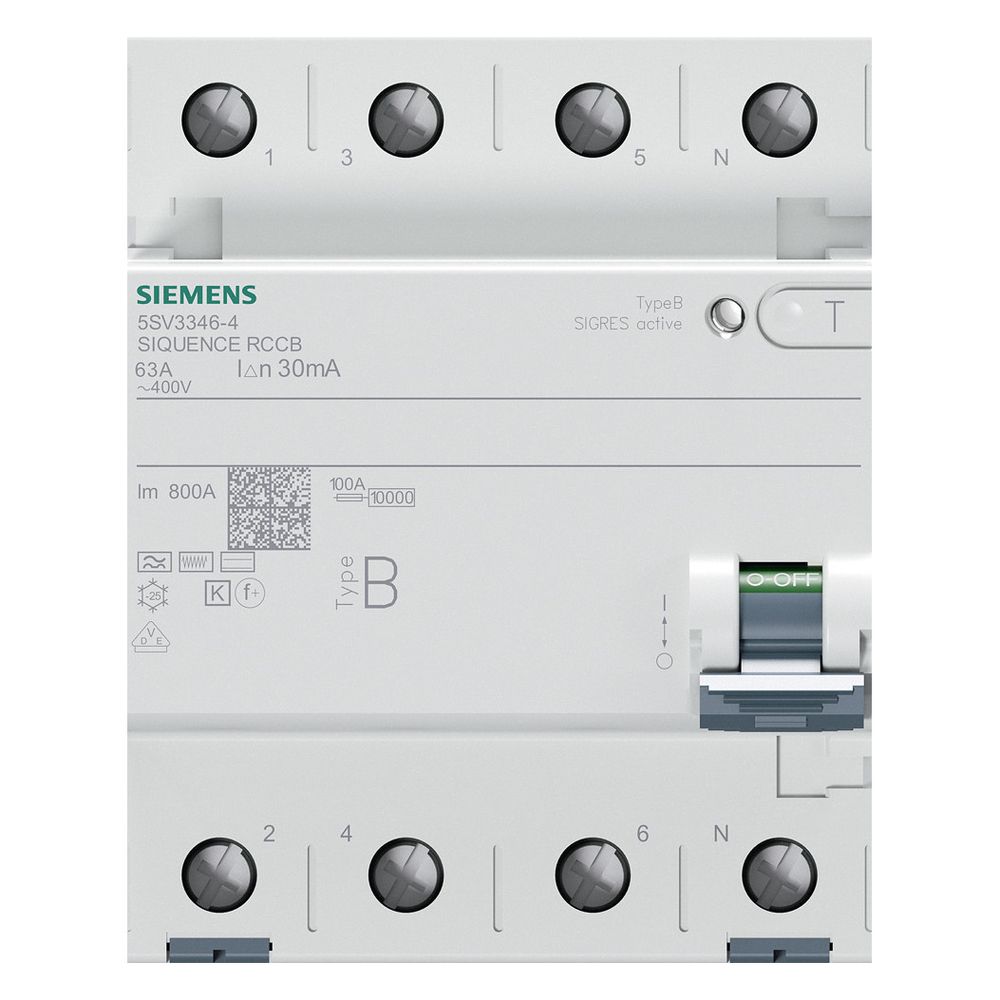 Siemens FI-Schutzschalter SENTRON 5SV3 Typ B 63A 30mA 4-polig 4TE 400V kurzzeitverzög... SIEMENS-5SV33464 4001869549040 (Abb. 9)