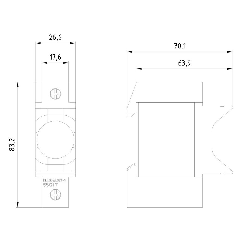 Siemens NEOZED-Sicherungssockel D02 63A 1-polig berührungsgeschützt DIN-Schiene 400V 5... SIEMENS-5SG1701 4001869319193 (Abb. 5)