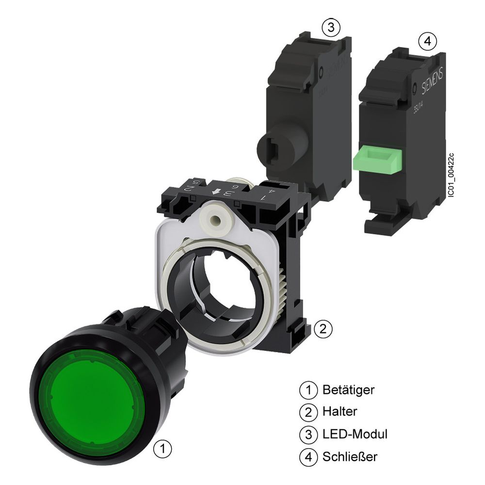 Siemens Leuchtmelder rund hoch weiß 22,3mm IP67/IP69K Kunststoff schwarz 3SU1... SIEMENS-3SU10516AA600AA0 4011209946460 (Abb. 6)