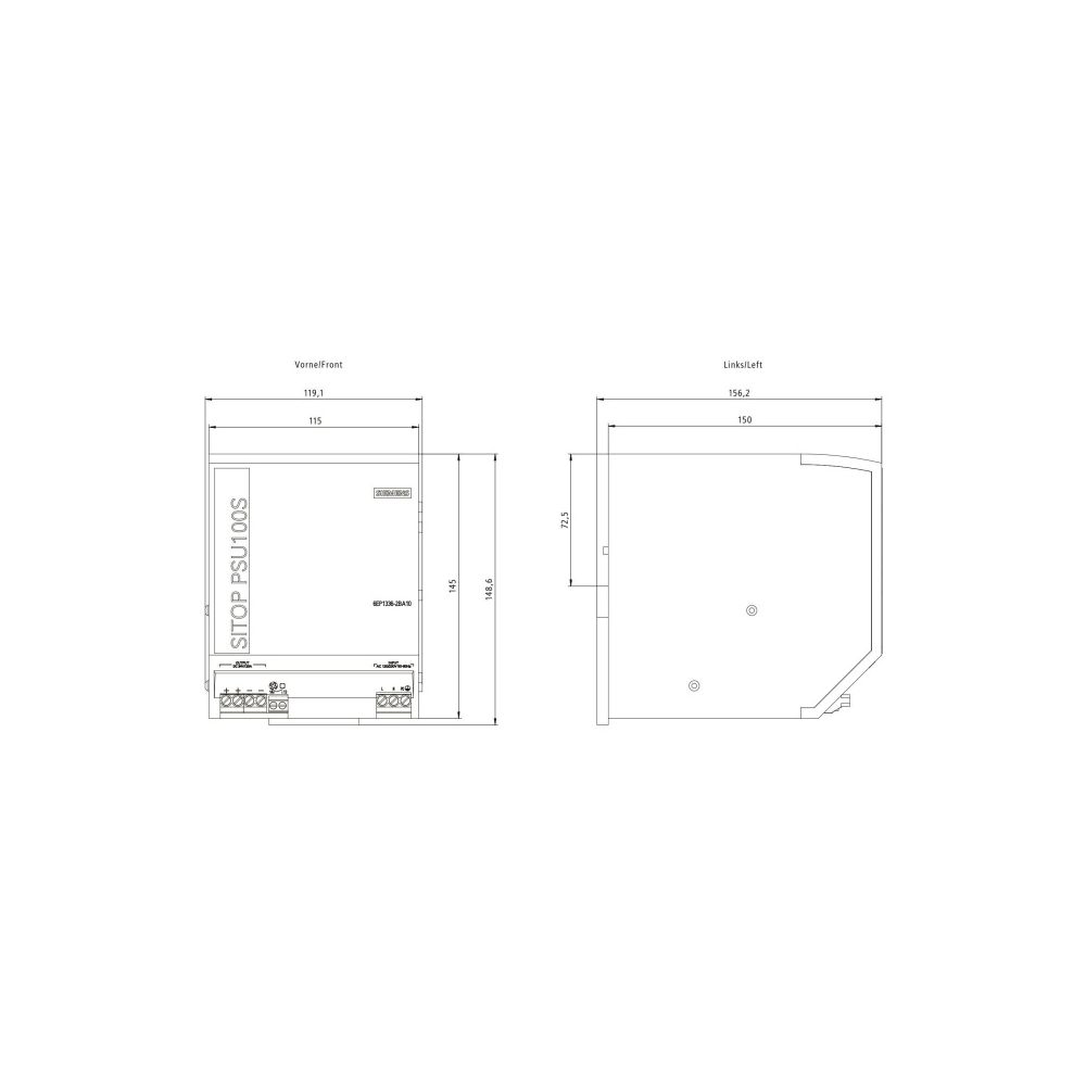 Siemens SITOP PSU100S Stromversorgung 24V 20A 480W 1-phasig IP20 145x115x150mm 6E... SIEMENS-6EP13362BA10 4025515152897 (Abb. 3)