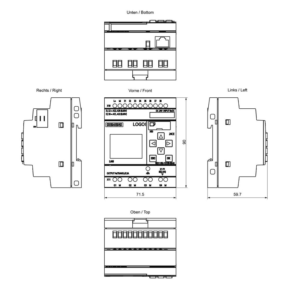 Siemens LOGO! 24 CE Logikmodul mit Display 8DE 4AE 4DA 24V DC 90x71,5x60mm 6E... SIEMENS-6ED10521CC080BA2 4034106034498 (Abb. 7)