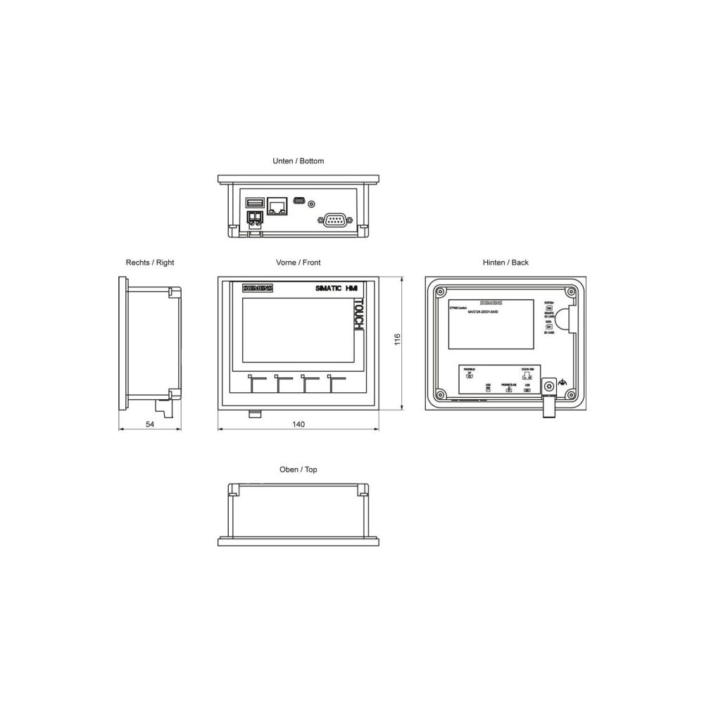Siemens SIMATIC KTP400 Comfort Panel 4,3" TFT Touchscreen 480x272mm 140x116x4... SIEMENS-6AV21242DC010AX0 4025515078975 (Abb. 2)
