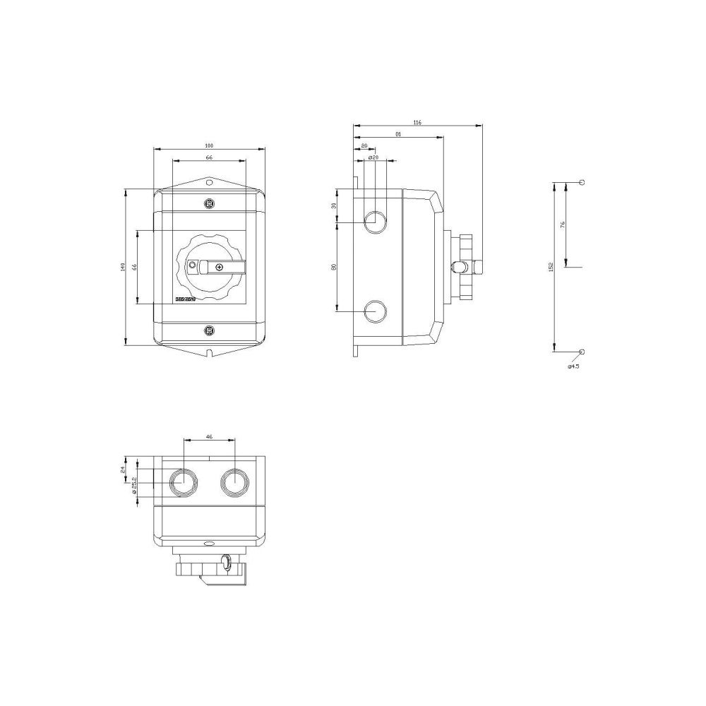 Siemens Not-Ausschalter 3LD20641TC53 4-polig 16A 8kW IP65 kurzer Drehgriff rot 15... SIEMENS-3LD20641TC53 4011209511927 (Abb. 2)
