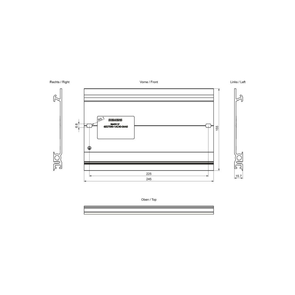 Siemens SIMATIC S7-1500 Profilschiene Aluminium 155x245x3mm inkl. Erdungsschr... SIEMENS-6ES75901AC400AA0 4047623404767 (Abb. 2)