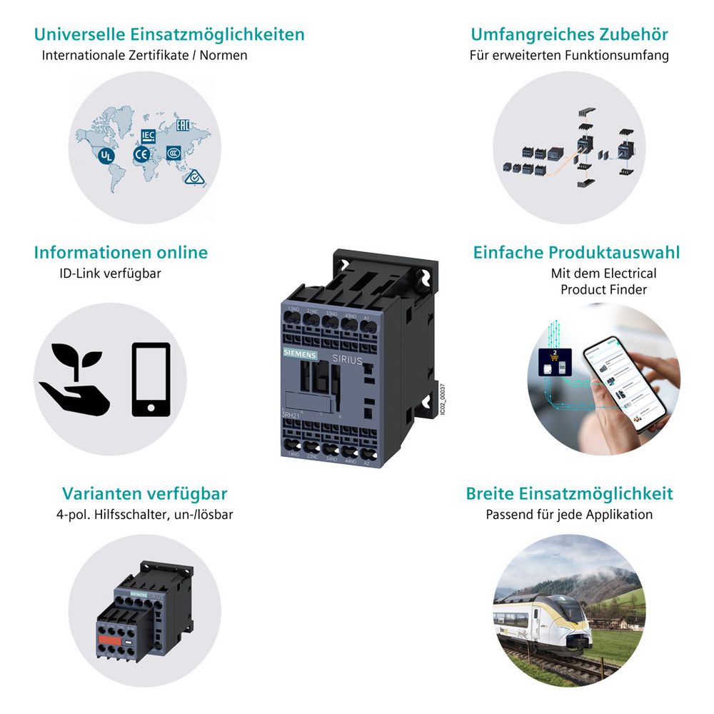 Siemens Hilfsschütz SIRIUS 3RH2140-2BB40 4S DC 24V Baugröße S00 mit Federzugansch... SIEMENS-3RH21402BB40 4011209828629 (Abb. 5)