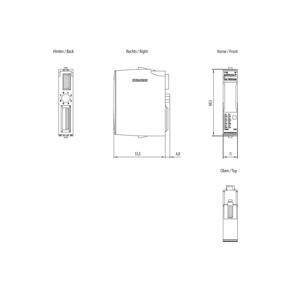 Siemens ET 200SP F-DQ 8x24VDC/0,5A PP Elektronikmodul 8 digitale Ausgänge 15m... SIEMENS-6ES71366DC000CA0 4047623407164 (Abb. 2)