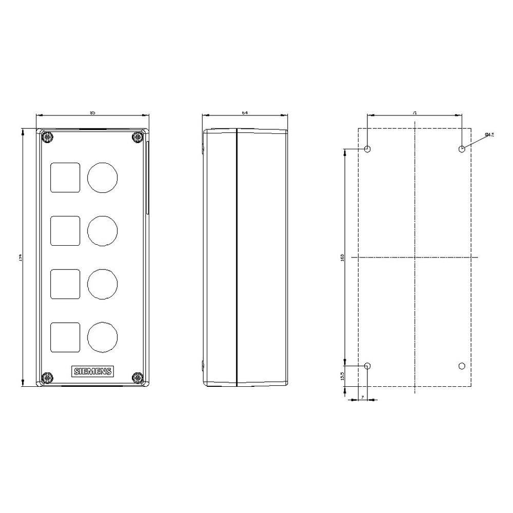 Siemens Aufbaugehäuse für Befehlsgeräte 4-fach 22,3mm Kunststoff Grau 194x85x... SIEMENS-3SU18040AA000AB1 4011209970267 (Abb. 5)