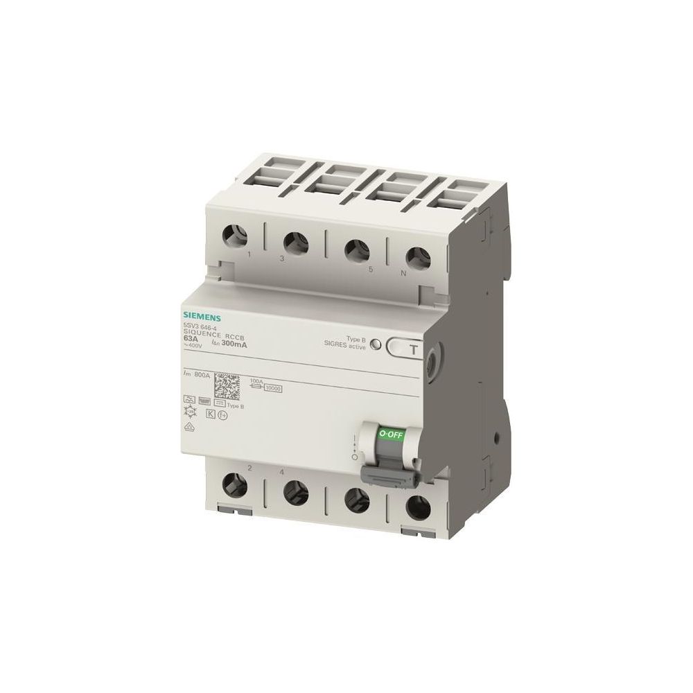 Siemens FI-Schutzschalter SENTRON 5SV3 Typ B 63A 30mA 4-polig 4TE 400V kurzzeitverzög... SIEMENS-5SV33464 4001869549040 (Abb. 2)