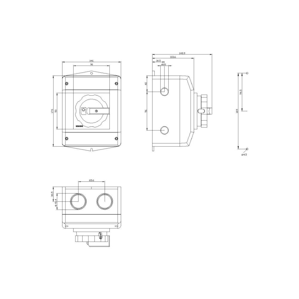 Siemens Not-Ausschalter 3LD25650TB53 3-polig 63A 22kW IP65 Frontbefestigung Zentr... SIEMENS-3LD25650TB53 4011209524323 (Abb. 2)
