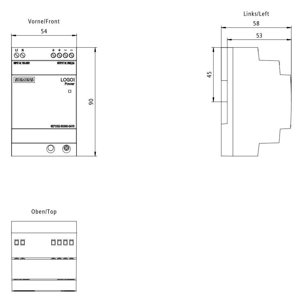 Siemens LOGO!Power Stromversorgung 24V 2,5A 60W IP20 90x54x53mm 6EP33326SB00... SIEMENS-6EP33326SB000AY0 4025515154853 (Abb. 11)