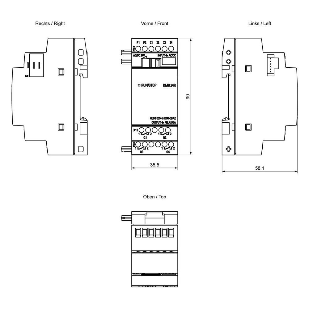 Siemens LOGO!8 DM8 24R Erweiterungsmodul 4DE/4DA Relais 2TE 90x35,5x58mm 6ED1... SIEMENS-6ED10551HB000BA2 4034106029449 (Abb. 5)