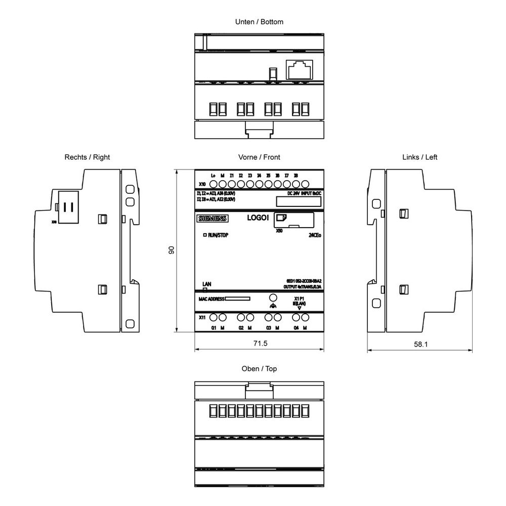 Siemens LOGO! 24 CEo Logikmodul 8DE/4DA 24V DC Ethernet 90x71,5x58mm 6ED1052-... SIEMENS-6ED10522CC080BA2 4034106034504 (Abb. 6)