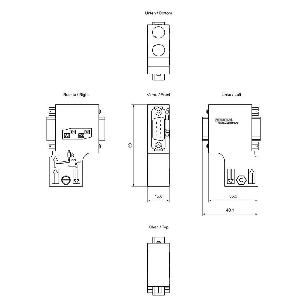 Siemens SIMATIC DP Anschlussstecker für PROFIBUS 90 Grad Kabelabgang IP20 15,... SIEMENS-6ES79720BB520XA0 4025515077305 (Abb. 5)