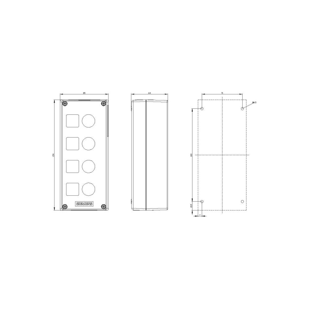Siemens Aufbaugehäuse für Befehlsgeräte 4-fach 22,3mm Kunststoff Grau 194x85x... SIEMENS-3SU18040AA000AB1 4011209970267 (Abb. 2)