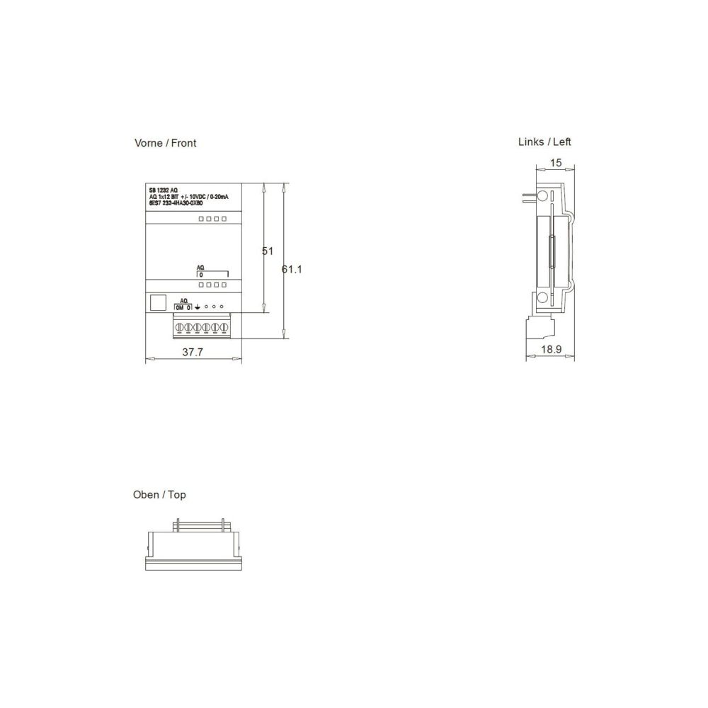 Siemens SIMATIC S7-1200 Analogausgabe SB 1232 1AO 12 Bit 38x62x21mm 6ES72324H... SIEMENS-6ES72324HA300XB0 6940408100435 (Abb. 2)