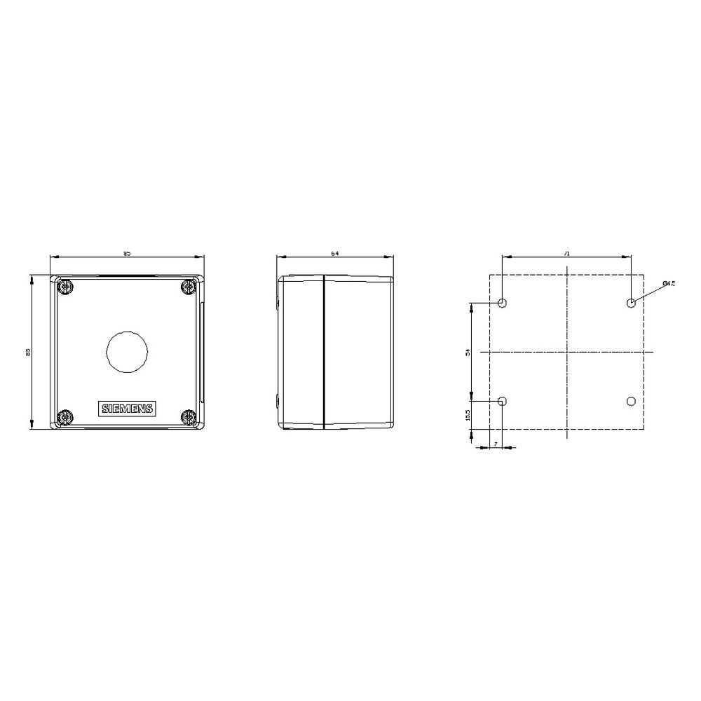 Siemens Aufbaugehäuse für Befehlsgeräte 1-fach 22,3mm Kunststoff Gelb 85x85x6... SIEMENS-3SU18010AA000AA2 4011209968271 (Abb. 6)