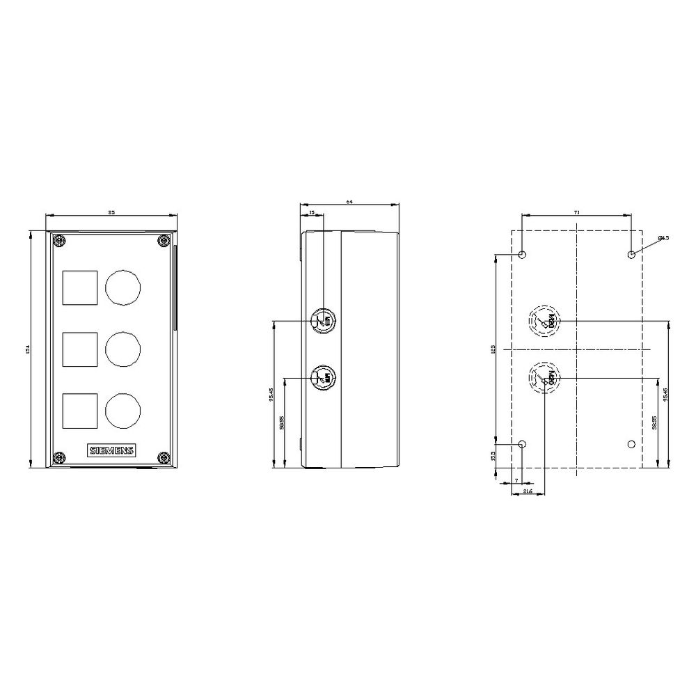 Siemens Aufbaugehäuse für Befehlsgeräte 3-fach 22,3mm Kunststoff Grau 154x85x... SIEMENS-3SU18030AA000AB1 4011209970199 (Abb. 6)