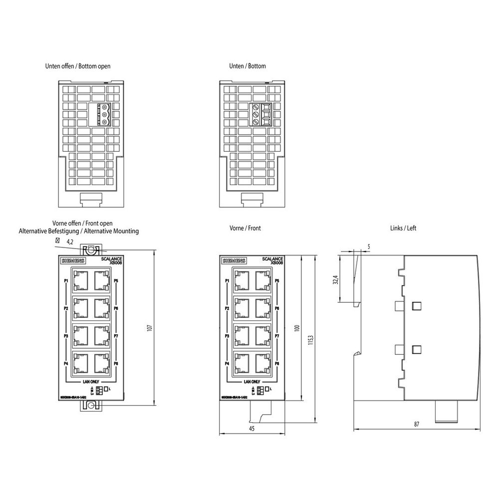 Siemens SCALANCE XB008 Industrial Ethernet Switch unmanaged 8x RJ45 100x45x87... SIEMENS-6GK50080BA101AB2 4047622598368 (Abb. 5)