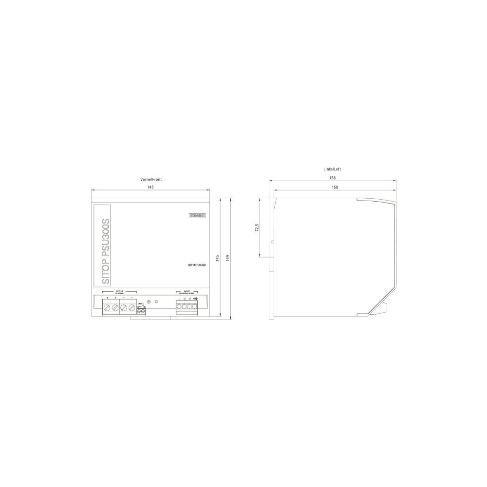 Siemens SITOP PSU300S Stromversorgung 24V 40A 960W IP20 145x145x150mm 6EP14372BA2... SIEMENS-6EP14372BA20 4025515151395 (Abb. 3)