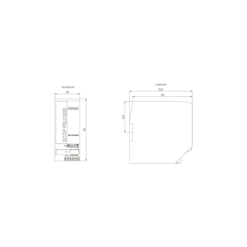 Siemens SITOP PSU100S Stromversorgung 24V 5A 144W IP20 125x50x120mm Schraubanschl... SIEMENS-6EP13332BA20 4025515153481 (Abb. 3)