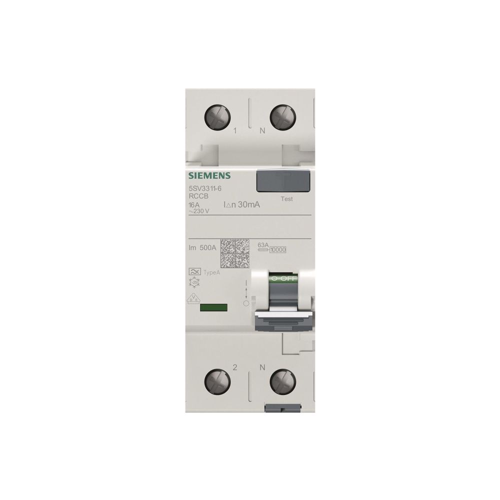Siemens FI-Schutzschalter Typ A 16A 30mA 230V 2TE 90x36x70mm 5SV33116... SIEMENS-5SV33116 4001869429625 (Abb. 2)