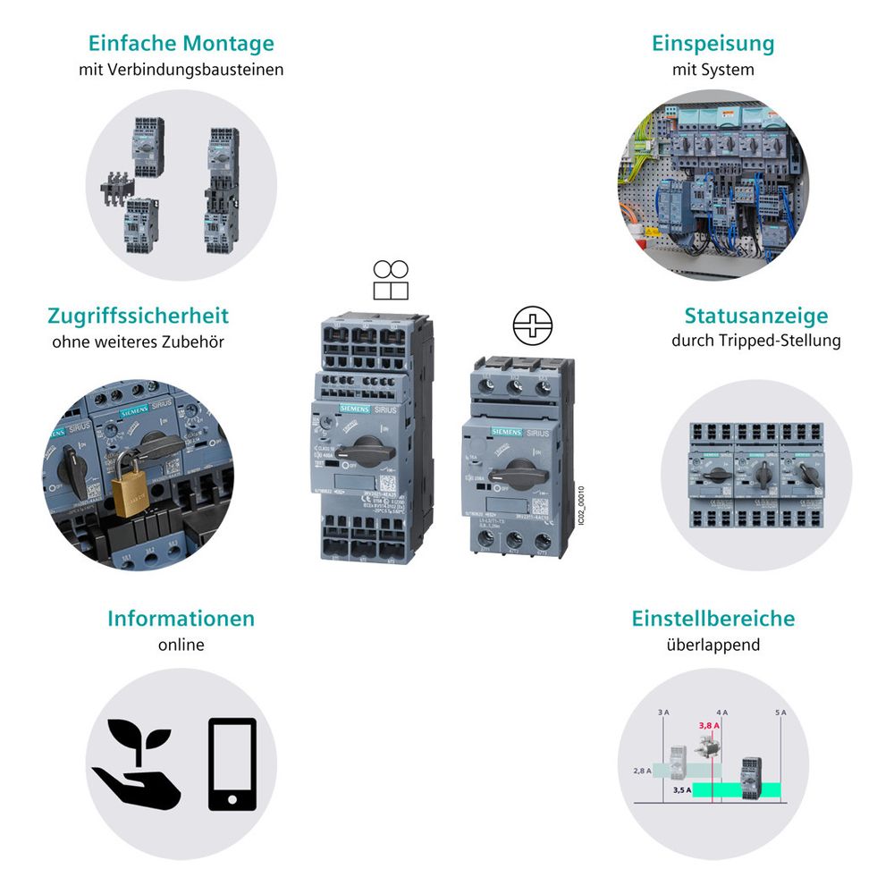 Siemens Leistungsschalter SIRIUS 3RV2011-1BA15 S00 1,4-2A 690V IP20 97x45x97mm... SIEMENS-3RV20111BA15 4011209841123 (Abb. 8)