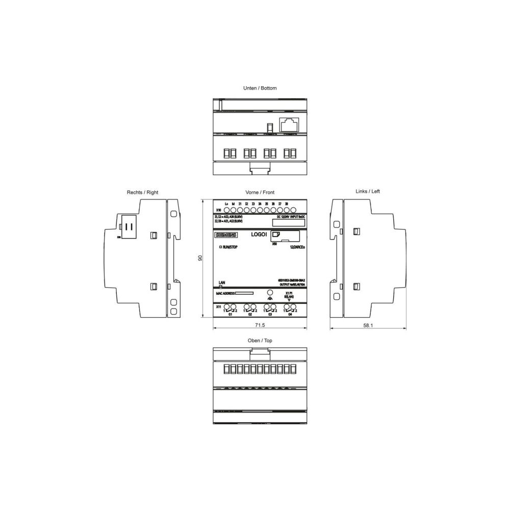 Siemens LOGO! 12/24RCEO Logikmodul 8 DE 4 DA Relais 10A Ethernet 90x71,5x58mm... SIEMENS-6ED10522MD080BA2 4034106034481 (Abb. 2)