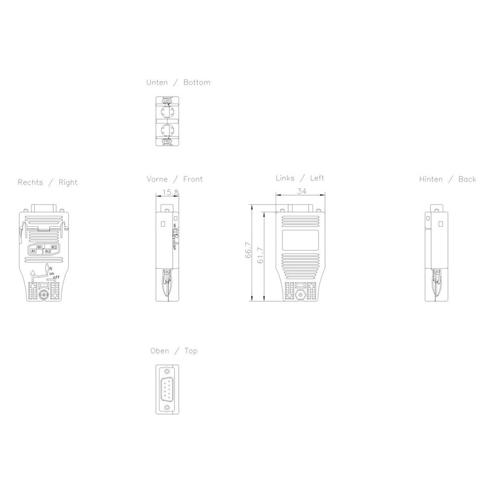 Siemens PROFIBUS FC RS 485 Busanschlussstecker 18 Grad IP20 62x16x34,5mm 6GK1500-... SIEMENS-6GK15000FC10 4025515076230 (Abb. 2)