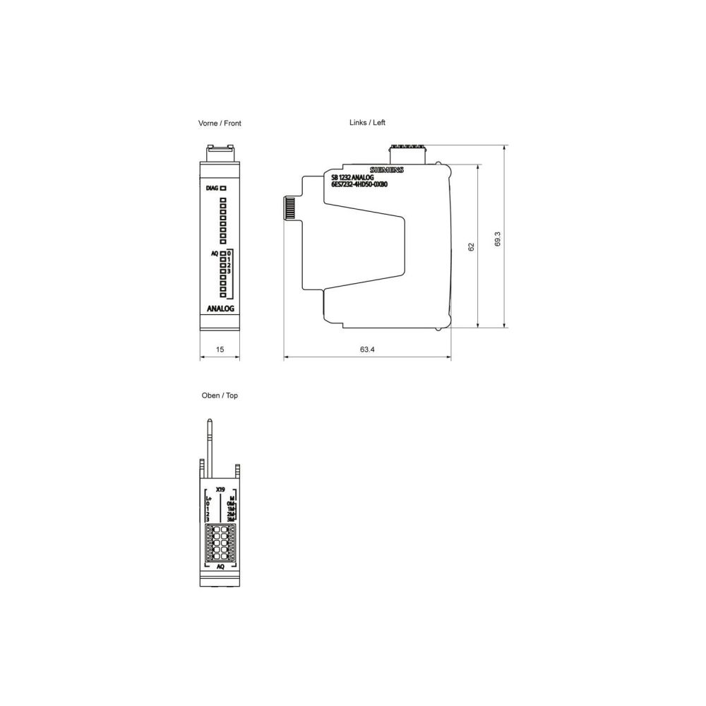 Siemens SIMATIC SB 1232 Analogausgabebaugruppe 4 Ausgänge 14 Bit 62x15x63mm 6... SIEMENS-6ES72324HD500XB0 4034106035921 (Abb. 2)