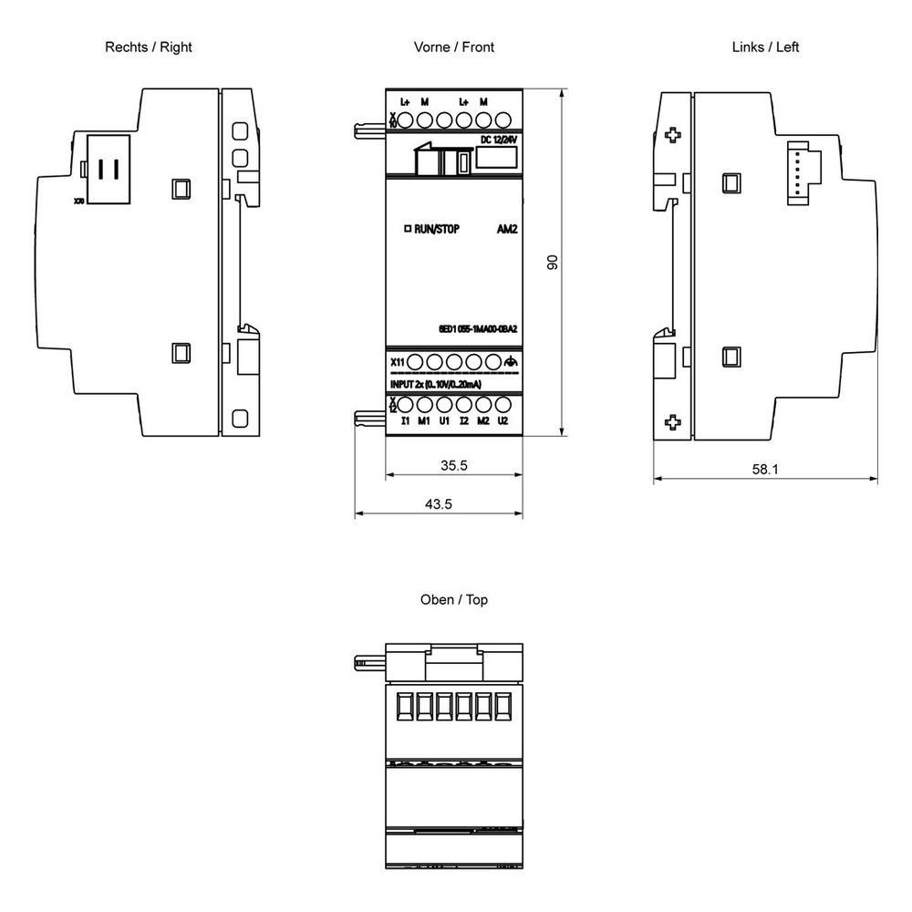 Siemens LOGO! AM2 Erweiterungsmodul 12/24V 2 Analogeingänge 90x35,5x58mm 6ED1... SIEMENS-6ED10551MA000BA2 4034106029517 (Abb. 6)