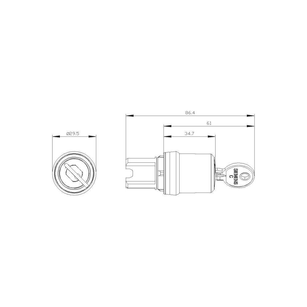 Siemens Schlüsselschalter 3SU1000-5BC01-0AA0 2 Schaltstellungen tastend Front... SIEMENS-3SU10005BC010AA0 4011209950603 (Abb. 2)