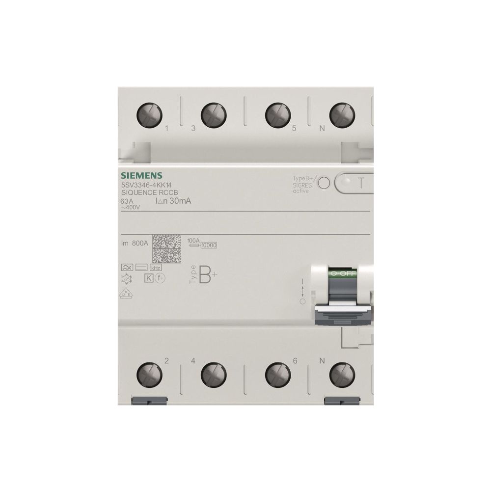 Siemens FI-Schutzschalter Typ B+ 63A 3+N-pol 30mA 400V 90x72x70mm 5SV33464KK14... SIEMENS-5SV33464KK14 4001869549163 (Abb. 3)