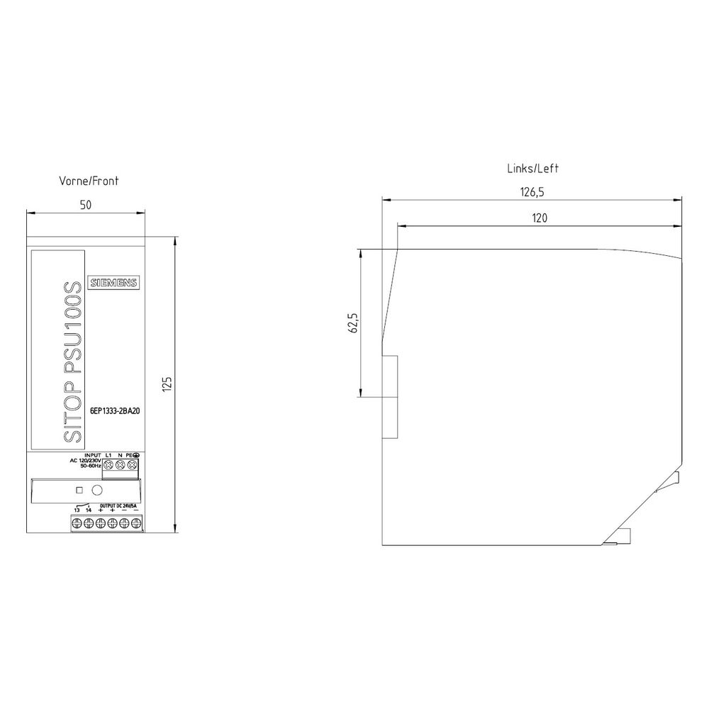 Siemens SITOP PSU100S Stromversorgung 24V 5A 144W IP20 125x50x120mm Schraubanschl... SIEMENS-6EP13332BA20 4025515153481 (Abb. 9)