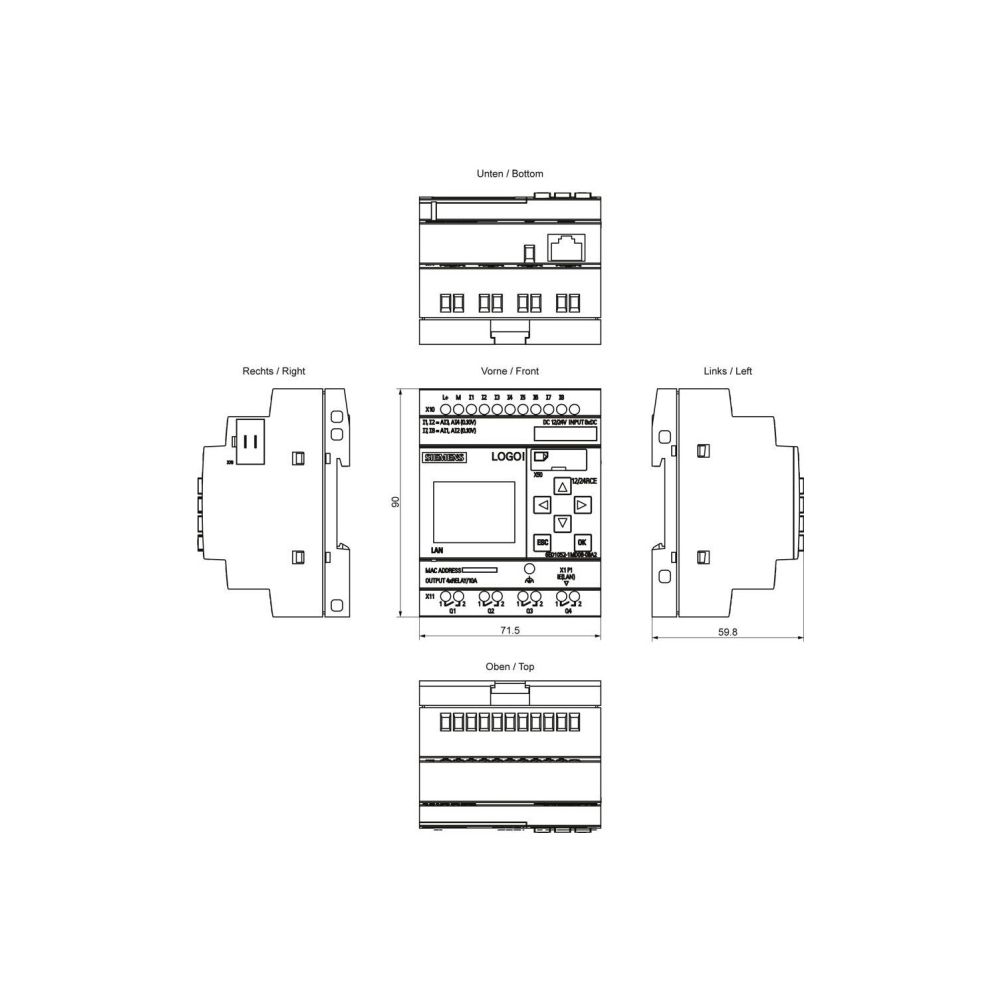 Siemens LOGO! 12/24RCE Logikmodul mit Display 8DE/4DA 10,8-28,8V DC 10A 90x71... SIEMENS-6ED10521MD080BA2 4034106034474 (Abb. 2)