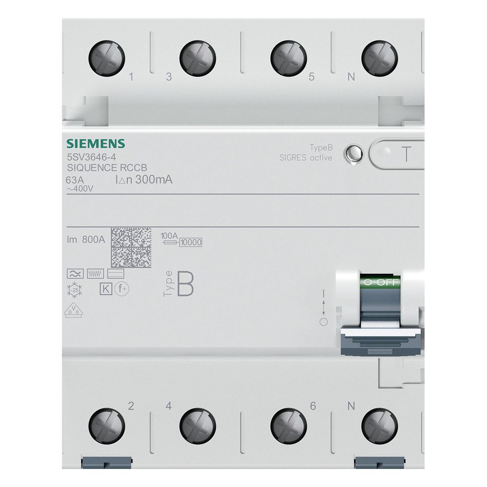 Siemens FI-Schutzschalter 5SV3646-4 Typ B 63A 300mA 4-polig 4TE 400V 5SV3646-4... SIEMENS-5SV36464 4001869549088 (Abb. 9)