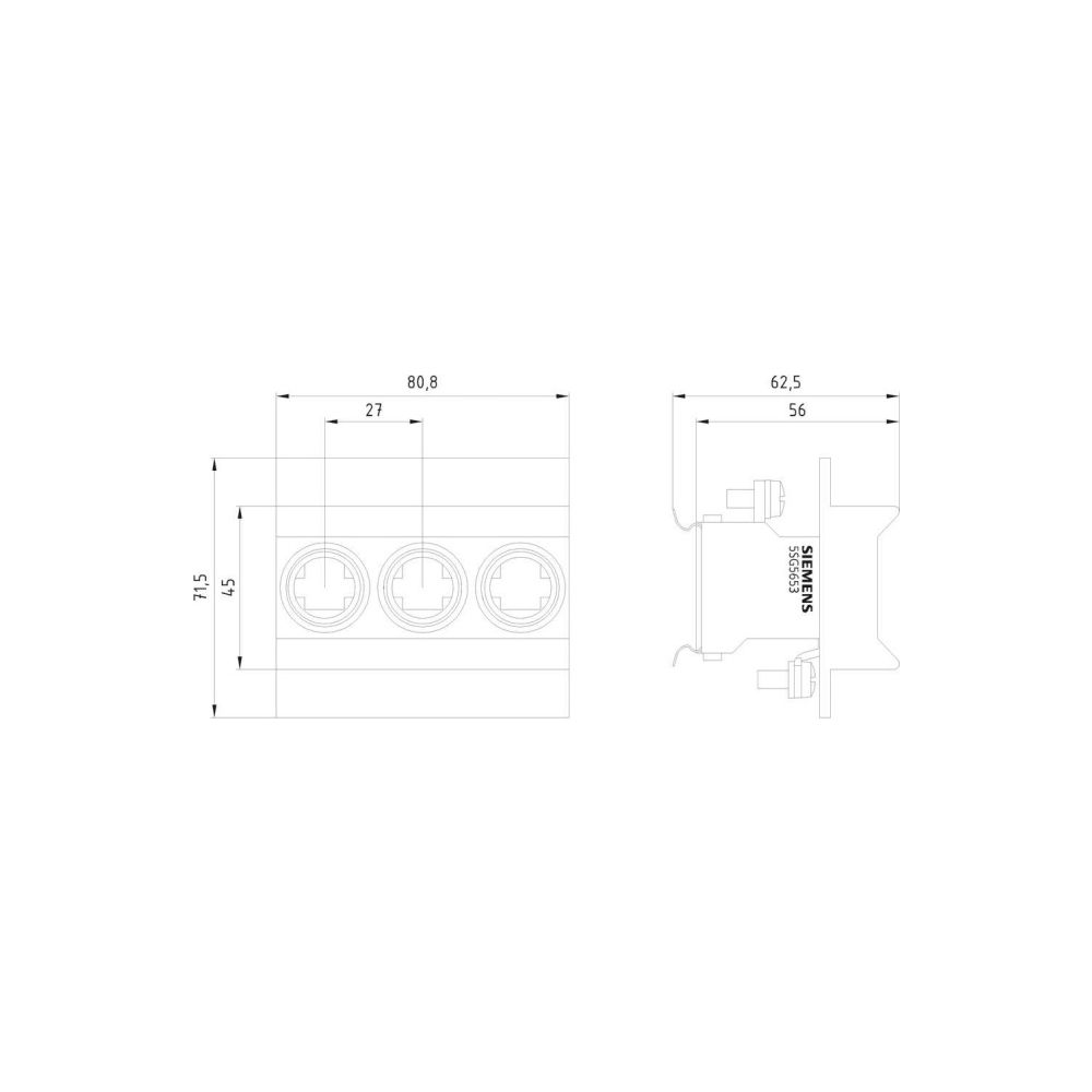 Siemens NEOZED-Einbausicherungssockel D02 63A 3-polig mit Berührungsschutzabdeckung 40... SIEMENS-5SG5653 4001869303048 (Abb. 3)