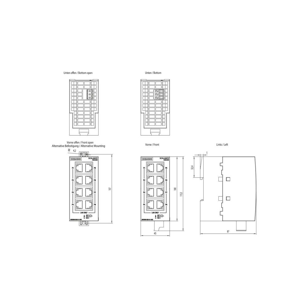 Siemens SCALANCE XB008 Industrial Ethernet Switch unmanaged 8x RJ45 100x45x87... SIEMENS-6GK50080BA101AB2 4047622598368 (Abb. 2)