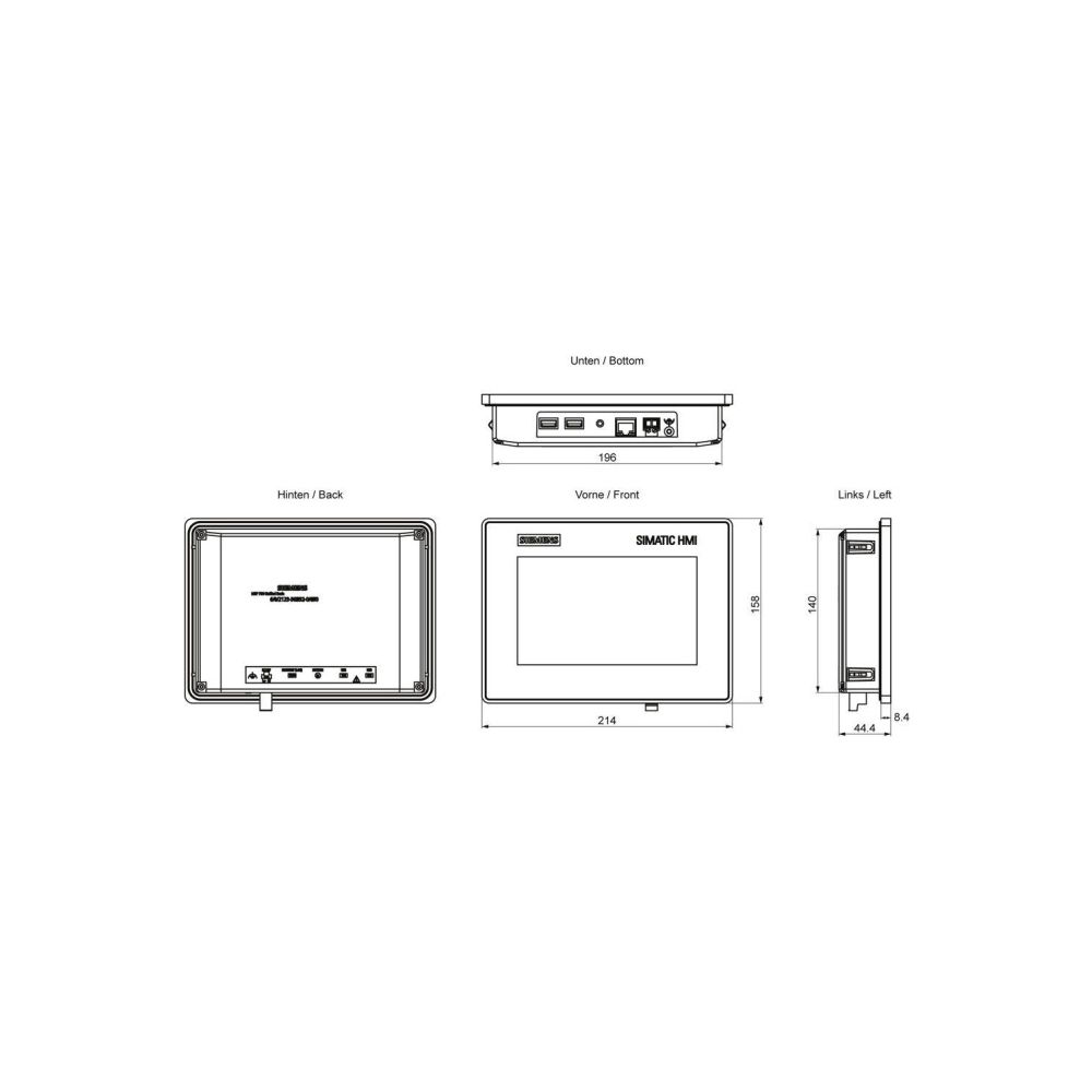 Siemens SIMATIC HMI MTP700 Unified Basic Panel 7" TFT 800x480px IP65 214x158x... SIEMENS-6AV21233GB320AW0 4034106035198 (Abb. 7)