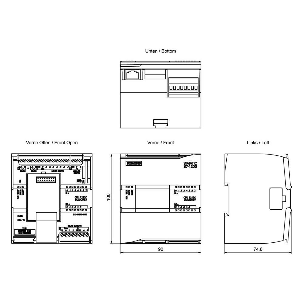 Siemens SIMATIC S7-1200 CPU 1212C Kompakt-CPU DC/DC/Relais 8 DI 6 DO 2 AI 6ES... SIEMENS-6ES72121HE400XB0 4047623402718 (Abb. 5)