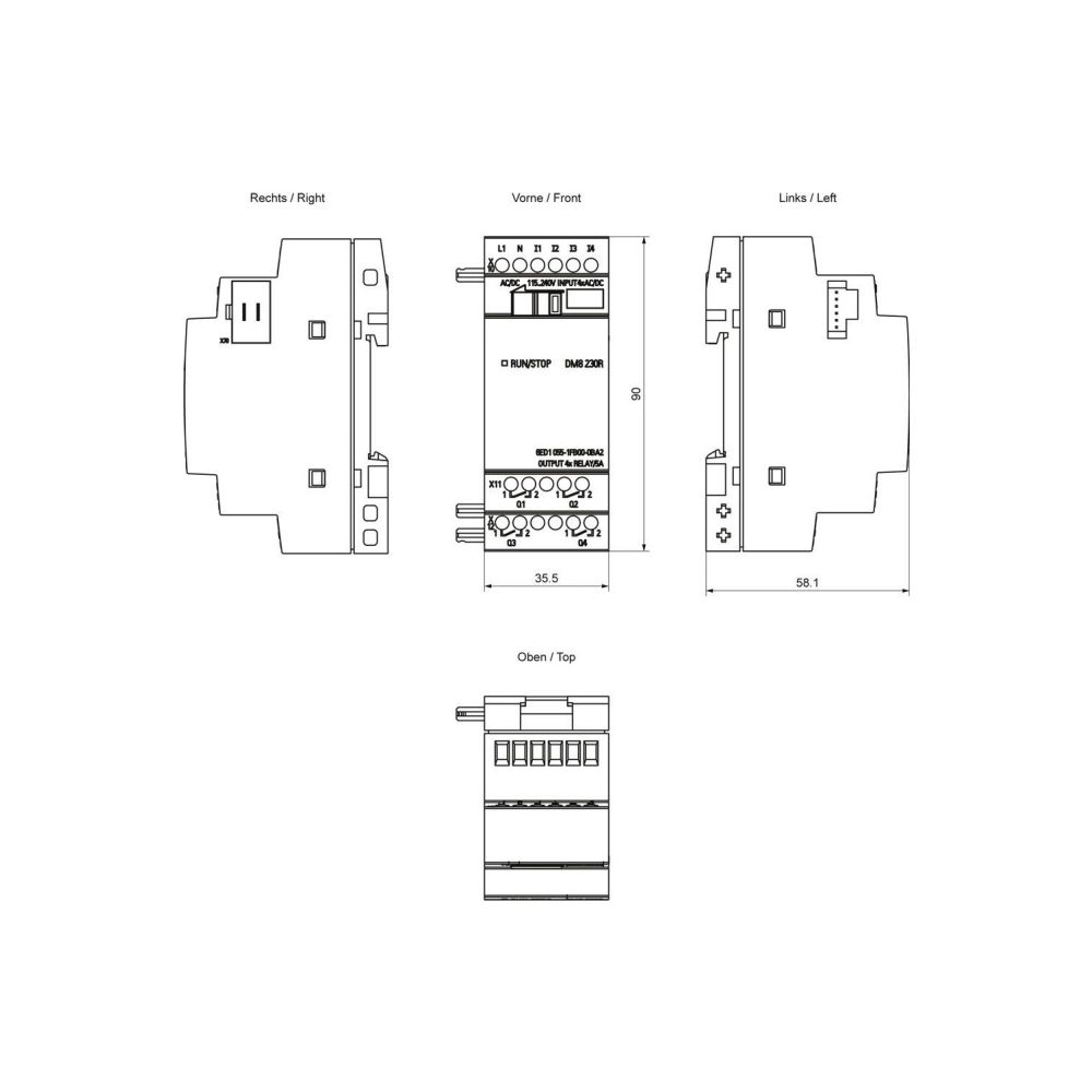 Siemens LOGO! DM8 230R Erweiterungsmodul 4 DE/4 DA Relais 230V 2TE 90x35,5x58... SIEMENS-6ED10551FB000BA2 4034106029494 (Abb. 3)