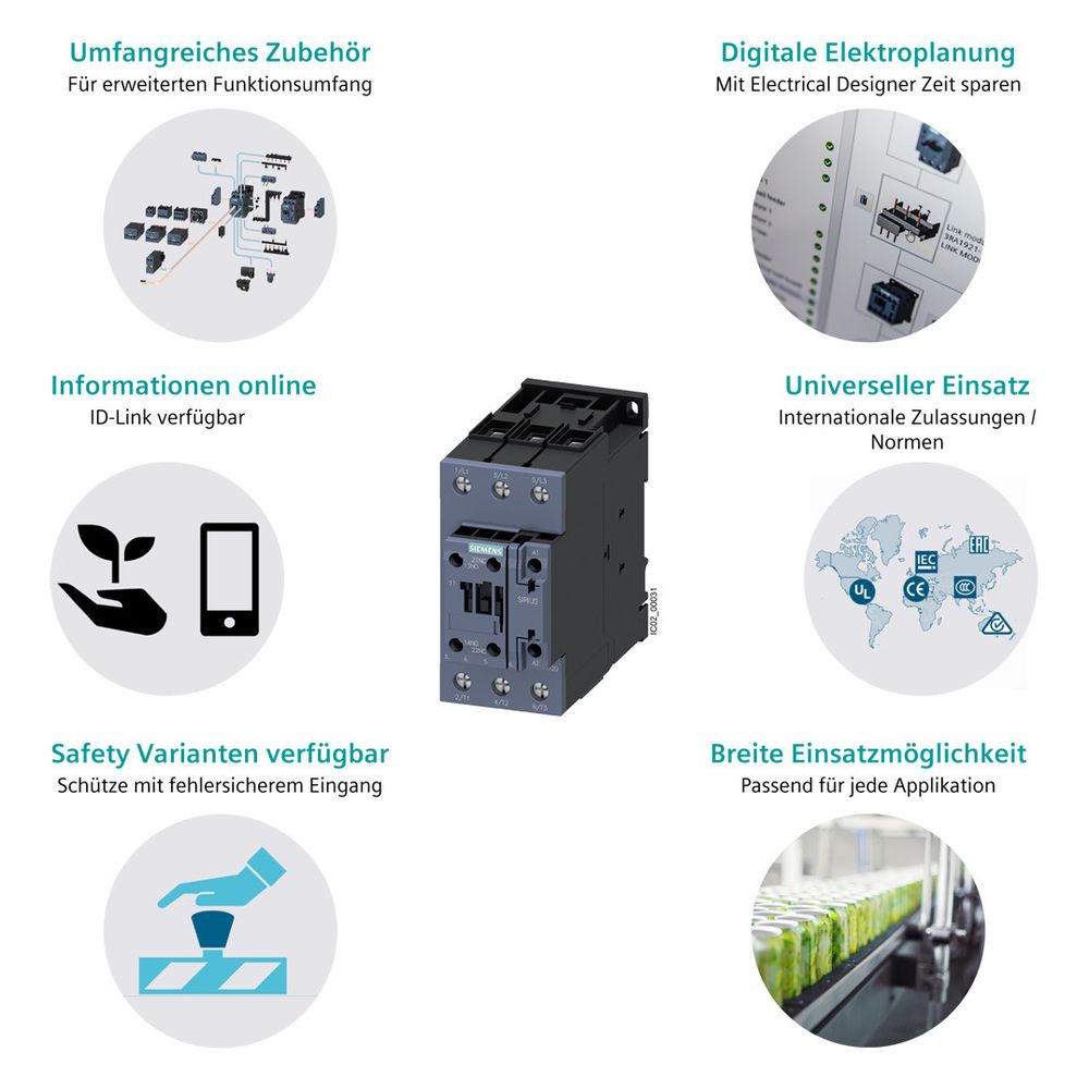 Siemens Schütz 3RT2038-1AP00 37kW 400V 3-polig 1S+1Ö 230V AC Schraubanschluss 114... SIEMENS-3RT20381AP00 4011209941052 (Abb. 9)